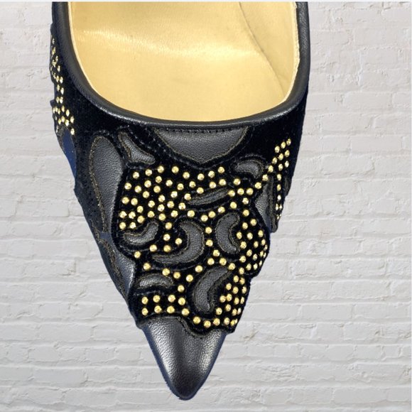 NEW JIMMY CHOO -- Stiletto Heels, Black, "Abel," Leather w/Gold Studs, Evening - Picture 8 of 15